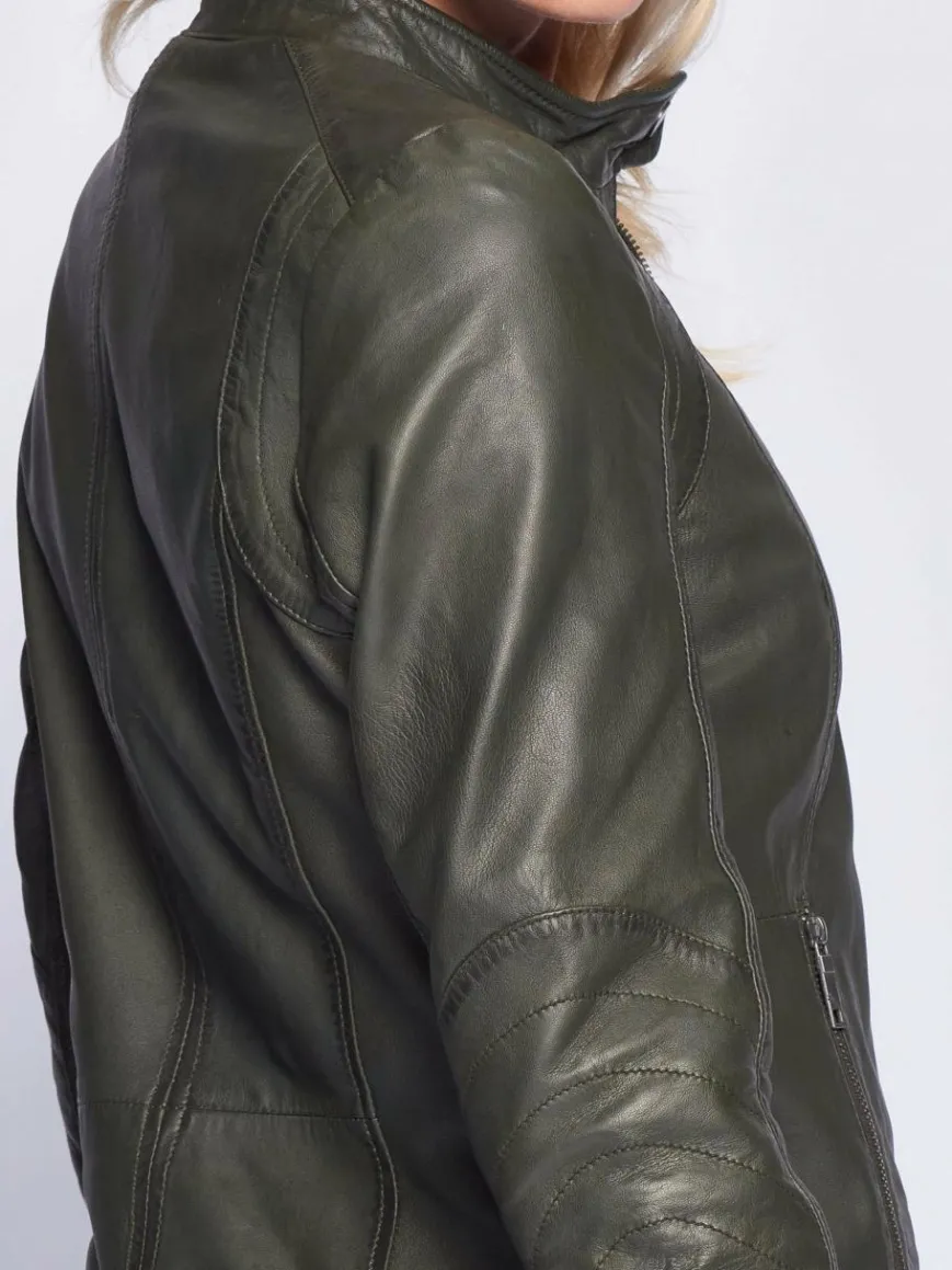 Maze Jacken & Westen*Damen Lederjacke grün uni