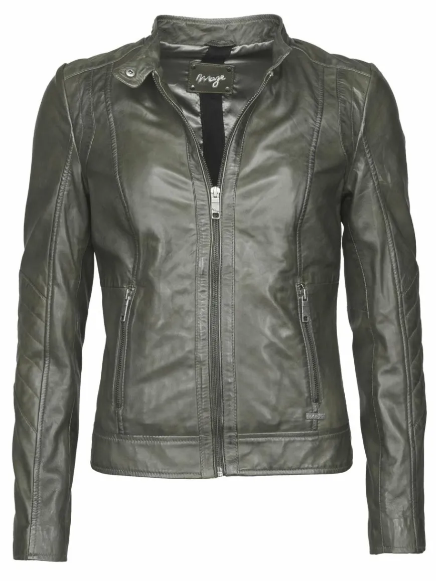 Maze Jacken & Westen*Damen Lederjacke grün uni