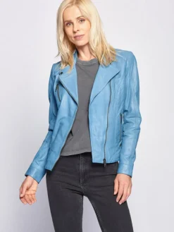 Maze Jacken & Westen*Damen Lederjacke hellblau uni