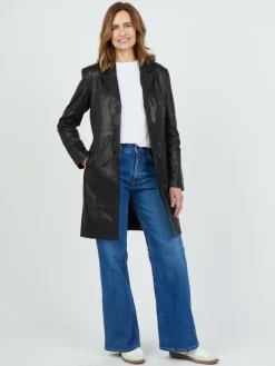 JCC Jacken & Westen*Damen Ledermantel schwarz uni