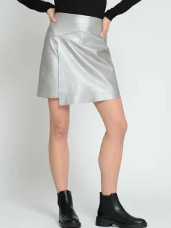 Maze Röcke*Damen Lederrock silber uni
