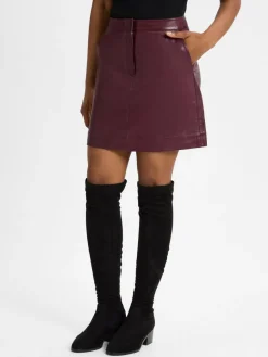 Y.A.S Röcke*Damen Lederrock - Yaslyma bordeaux uni