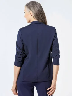Goldner Blazer*Damen Leichtblazer - Damenblazer mit Reverskragen und Paspeltaschen marine uni