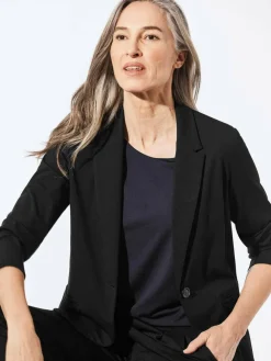 Goldner Blazer*Damen Leichtblazer - Damenblazer mit Reverskragen und Paspeltaschen schwarz uni