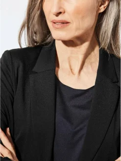 Goldner Blazer*Damen Leichtblazer - Damenblazer mit Reverskragen und Paspeltaschen schwarz uni