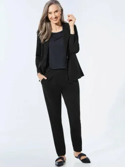 Goldner Blazer*Damen Leichtblazer - Damenblazer mit Reverskragen und Paspeltaschen schwarz uni