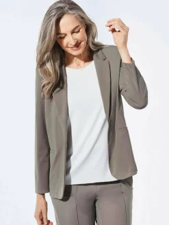 Goldner Blazer*Damen Leichtblazer - Damenblazer mit Reverskragen und Paspeltaschen taupe uni