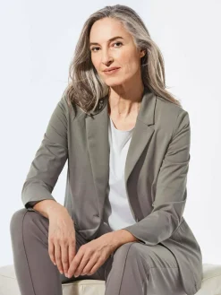 Goldner Blazer*Damen Leichtblazer - Damenblazer mit Reverskragen und Paspeltaschen taupe uni