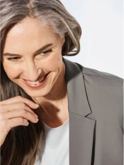 Goldner Blazer*Damen Leichtblazer - Damenblazer mit Reverskragen und Paspeltaschen taupe uni