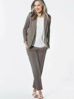 Goldner Blazer*Damen Leichtblazer - Damenblazer mit Reverskragen und Paspeltaschen taupe uni