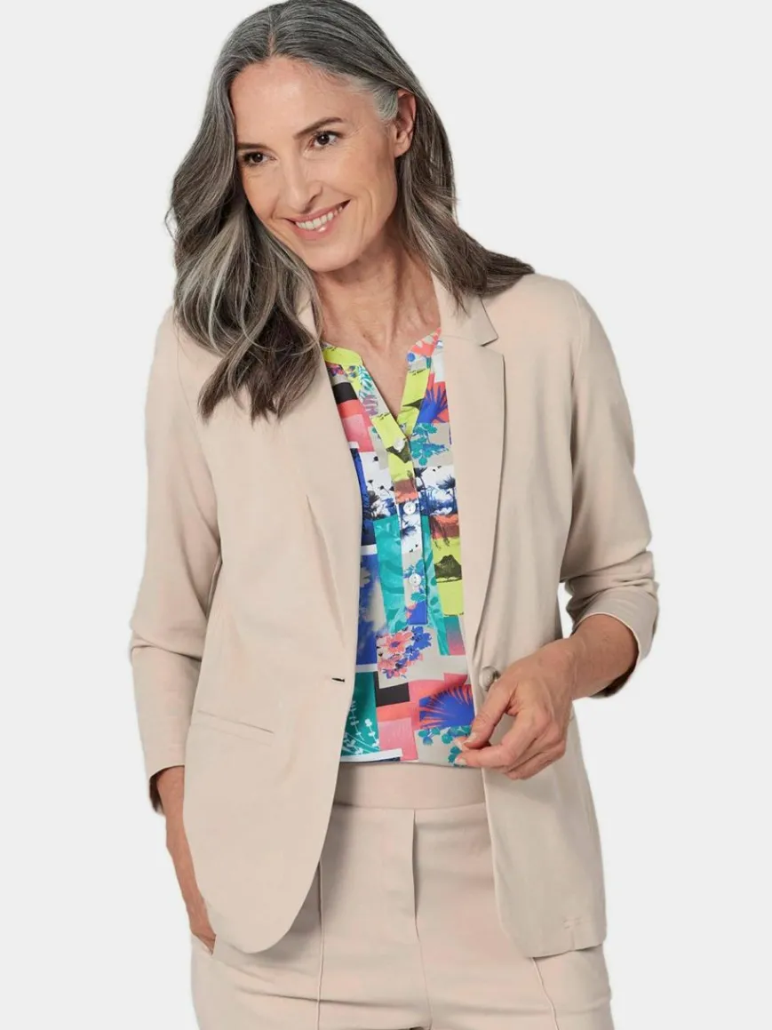Goldner Blazer*Damen Leichtblazer - Damenblazer mit Reverskragen und Paspeltaschen beige uni