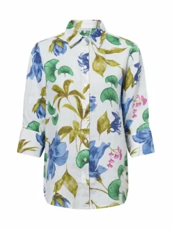Marie Lund Blusen*Damen Leinenbluse - Rihab weiß mehrfarbig gemustert