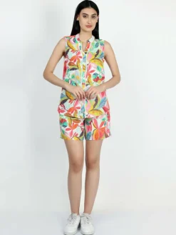 Vicci Germany Hosen*Damen Leinenshort mehrfarbig bedruckt