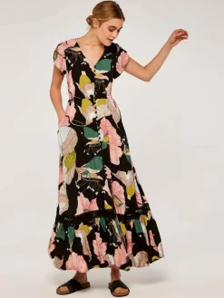 Apricot Kleider*Damen Maxikleid schwarz gemustert