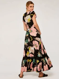 Apricot Kleider*Damen Maxikleid schwarz gemustert