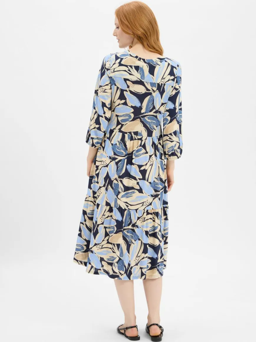 soyaconcept® Kleider*Damen Maxikleid - SCFelicity beige marine gemustert