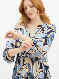 soyaconcept® Kleider*Damen Maxikleid - SCFelicity beige marine gemustert