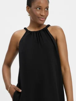 Someday Kleider*Damen Maxikleid mit Leinen-Anteil - Quise schwarz uni