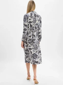 comma Kleider*Damen Midikleid marine ecru gemustert