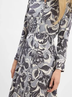 comma Kleider*Damen Midikleid marine ecru gemustert