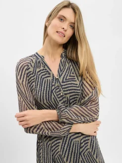 More & More Kleider*Damen Midikleid marine khaki gemustert