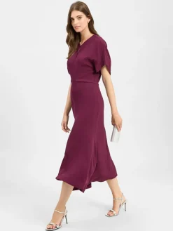 BOSS Kleider*Damen Midikleid - Denaz aubergine uni