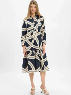 Opus Kleider*Damen Midikleid - Werano lane marine sand gemustert