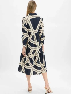 Opus Kleider*Damen Midikleid - Werano lane marine sand gemustert