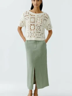 Oui Röcke*Damen Midirock grün uni