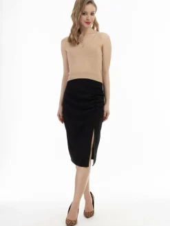 Faina Röcke*Damen Midirock schwarz uni