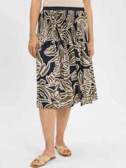 Opus Röcke*Damen Midirock - Ribane marine schilf gemustert