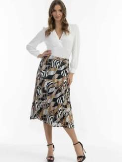 Faina Röcke*Damen Midirock mit Allover-Print schwarz uni