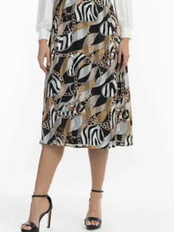 Faina Röcke*Damen Midirock mit Allover-Print schwarz uni