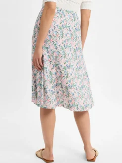 Franco Callegari Röcke*Damen Midirock mit Leinenanteil rosa mehrfarbig gemustert