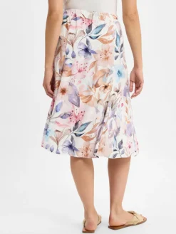 Franco Callegari Röcke*Damen Midirock mit Leinenanteil flieder weiß bedruckt