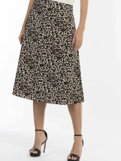 Faina Röcke*Damen Midirock mit Leo-Print beige gemustert