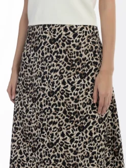 Faina Röcke*Damen Midirock mit Leo-Print beige gemustert