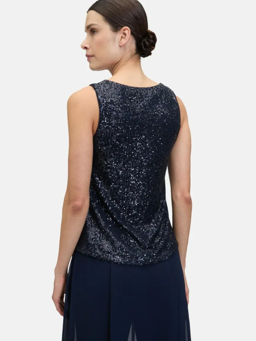 Vera Mont Blusen*Damen Pailletten-Top marine blau uni