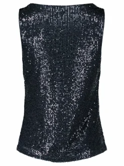 Vera Mont Blusen*Damen Pailletten-Top marine blau uni