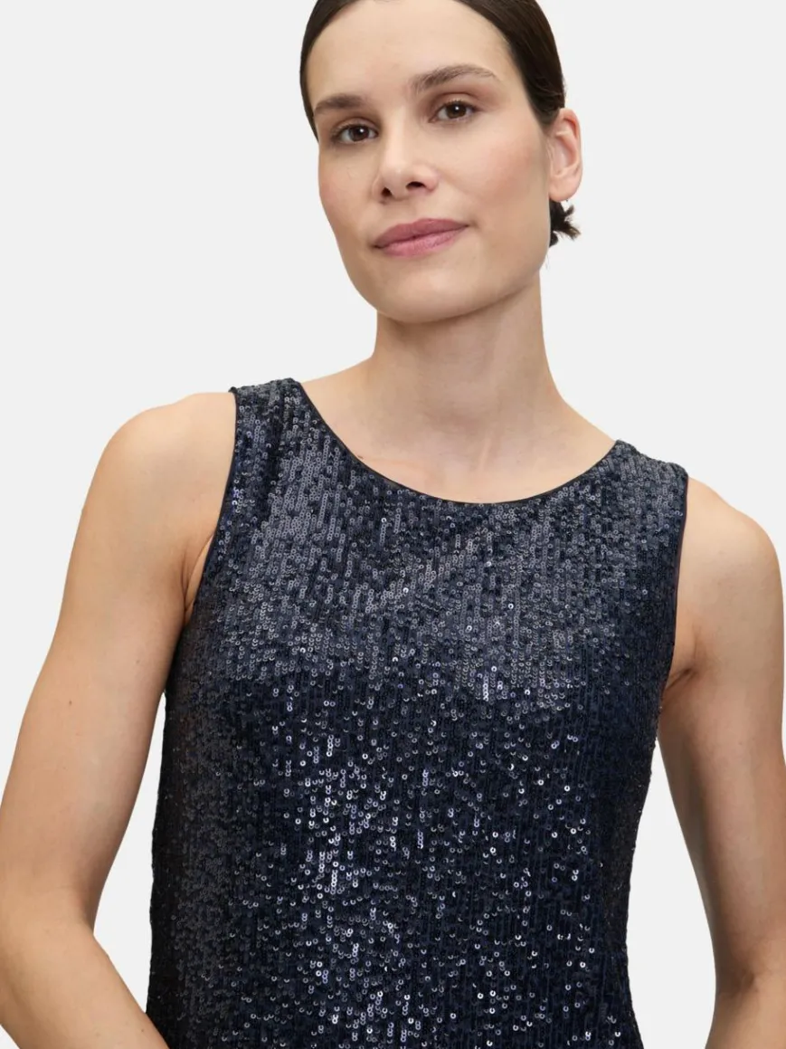 Vera Mont Blusen*Damen Pailletten-Top marine blau uni