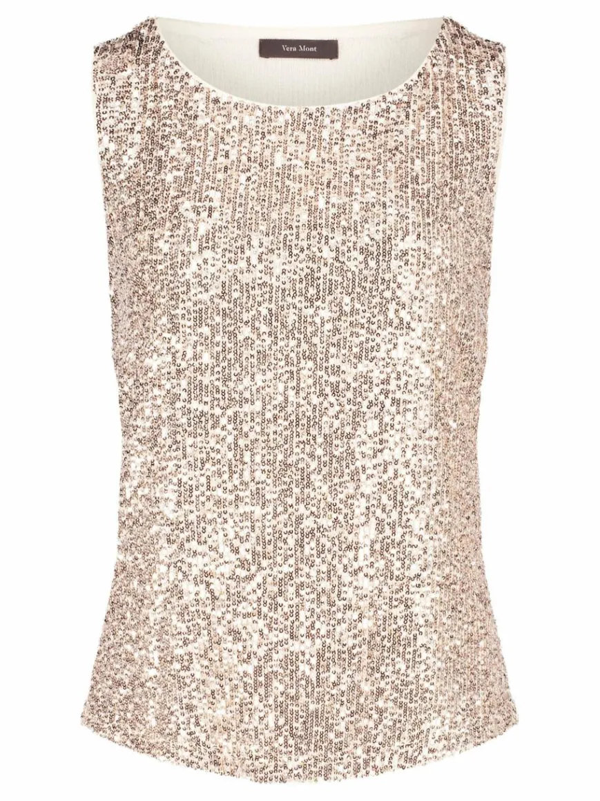 Vera Mont Blusen*Damen Pailletten-Top beige uni