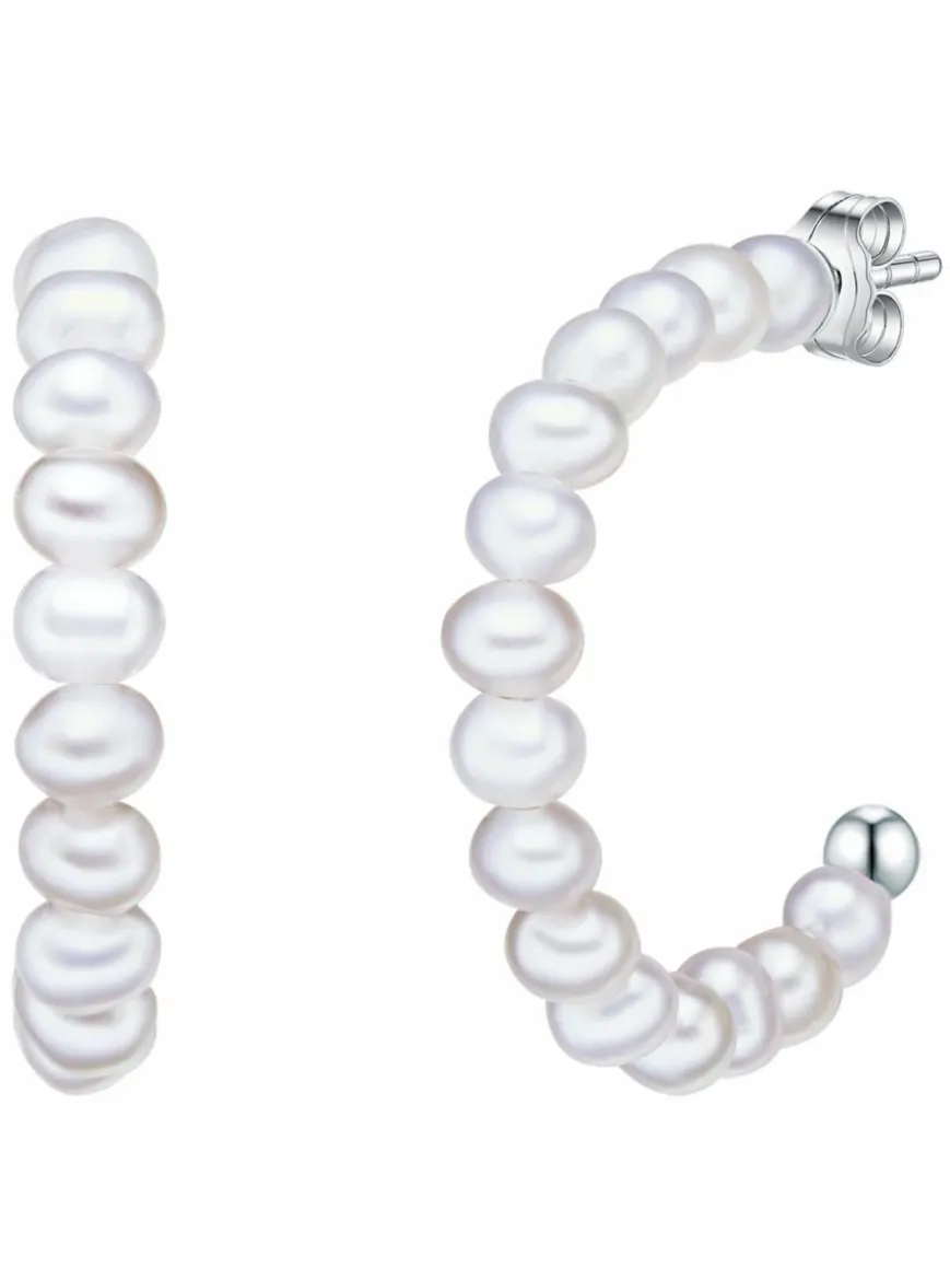 Valero Pearls Schmuck*Damen Perlen-Creolen weiß uni