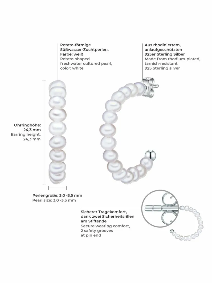 Valero Pearls Schmuck*Damen Perlen-Creolen weiß uni