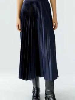 Oui Röcke*Damen Plisseerock blau uni