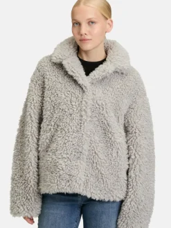 Amber & June Jacken & Westen*Damen Plüschjacke grau light stone uni