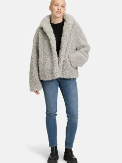 Amber & June Jacken & Westen*Damen Plüschjacke grau light stone uni