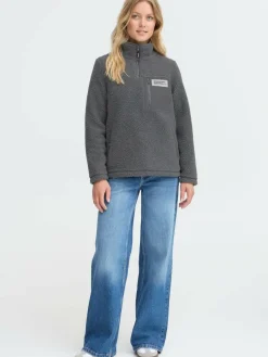 OXMO Sweatshirts & Sweatjacken*Damen Plüschjacke - OXABBY HALFZIP grau uni