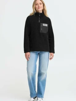 OXMO Sweatshirts & Sweatjacken*Damen Plüschjacke - OXABBY HALFZIP schwarz uni