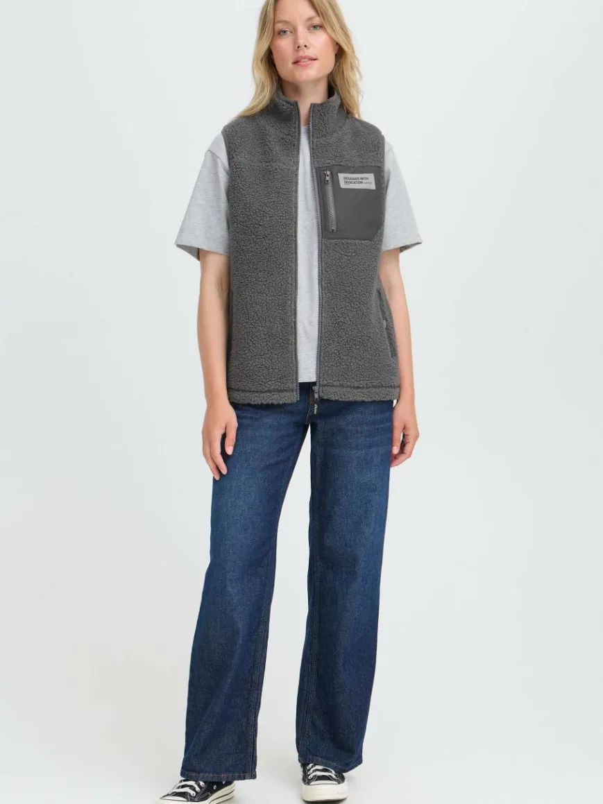 OXMO Jacken & Westen*Damen Plüschweste - OXABBY grau uni