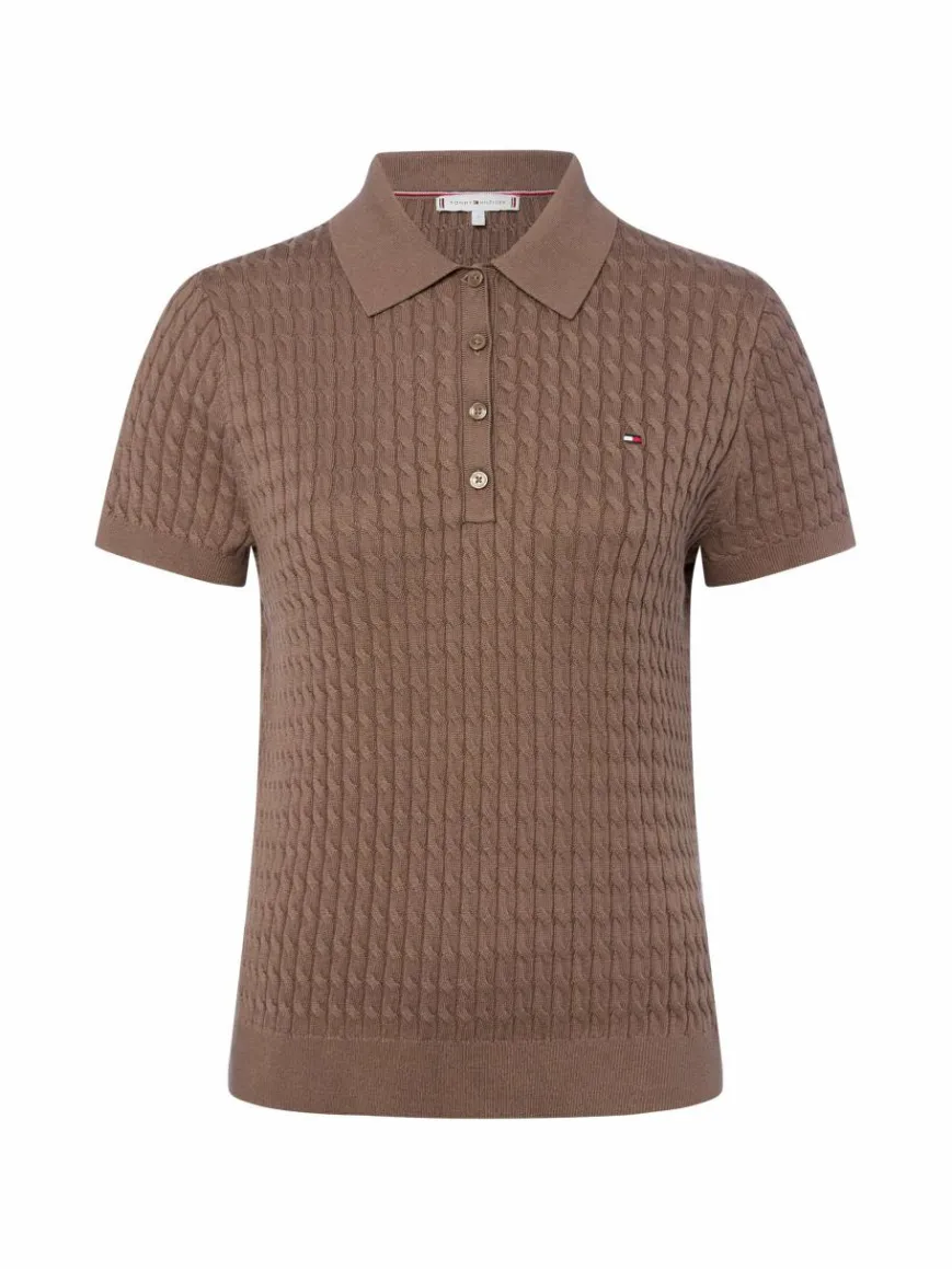 Tommy Hilfiger Shirts & Tops*Damen Poloshirt aus Strick taupe uni